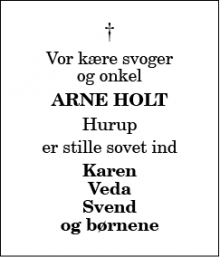 Dødsannoncen for Arne Holt - Hurup Thy