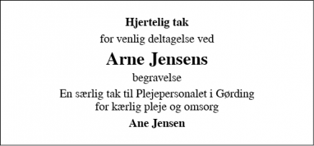 Dødsannoncen for Arne Jensen - Esbjerg