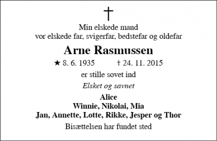 Dødsannoncen for Arne Rasmussen - Silkeborg