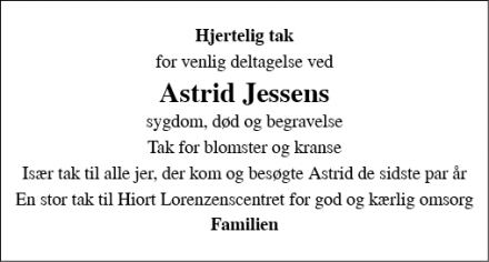 Dødsannoncen for Astrid Jessen - Haderslev