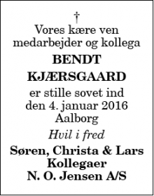 Dødsannoncen for Bendt Kjærsgaard - Aalborg