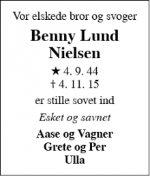 Dødsannoncen for Benny Lund Nielsen  - Struer