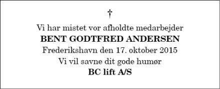 Dødsannoncen for Bent Godtfred Andersen - Frederikshavn