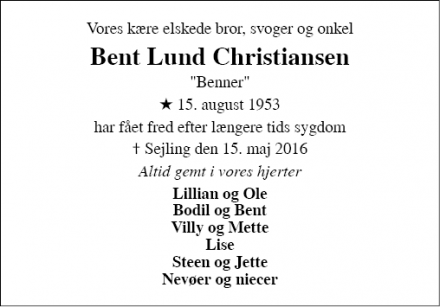 Dødsannoncen for Bent Lund Christiansen - Brande