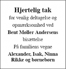 Dødsannoncen for Bent Møller Andersen - Slagelse