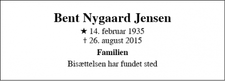 Dødsannoncen for Bent Nygaard Jensen - Egå