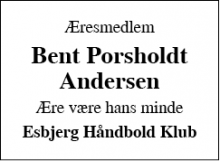 Dødsannoncen for Bent Porsholdt Andersen - Esbjerg