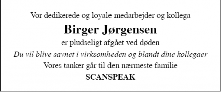 Dødsannoncen for Birger Jørgensen - Grindsted