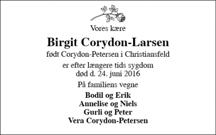 Dødsannoncen for Birgit Corydon-Larsen - Herning