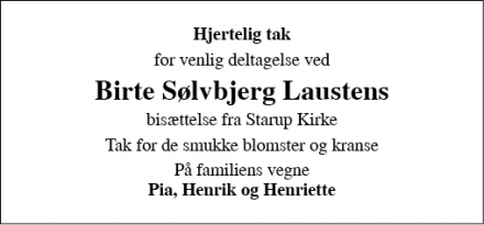 Dødsannoncen for Birte Sølvbjerg Lausten - Haderslev