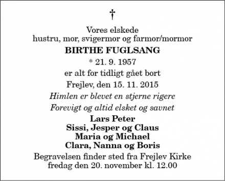 Dødsannoncen for Birthe Fuglsang - Aalborg