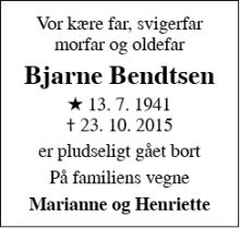 Dødsannoncen for Bjarne Bendtsen - Kagerup
