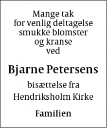 Dødsannoncen for Bjarne Petersen - Rødovre