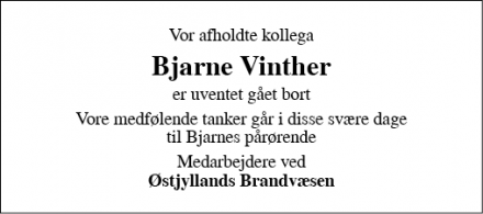 Dødsannoncen for Bjarne Vinther - Hylke, Skanderborg