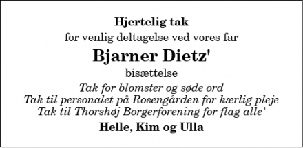 Dødsannoncen for Bjarner Dietz - Sæby