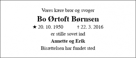 Dødsannoncen for Bo Ørtoft Børnsen - Odense