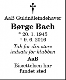 Dødsannoncen for Børge Bach - Birsted