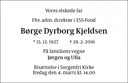 Dødsannoncen for Børge Dyrborg Kjeldsen - Lyngby