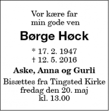 Dødsannoncen for Børge Høck - Nykøbing Falster