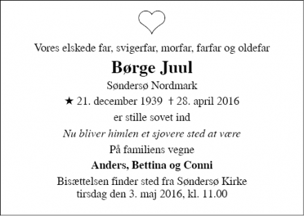 Dødsannoncen for Børge Juul - Søndersø