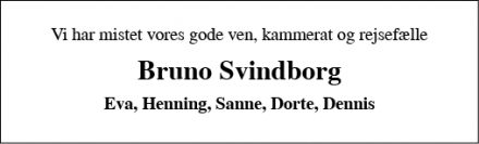 Dødsannoncen for Bruno Svindborg - Valby