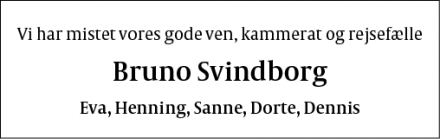 Dødsannoncen for Bruno Svindborg - Valby