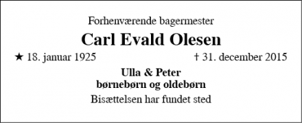 Dødsannoncen for Carl Evald Olesen - Juelsminde