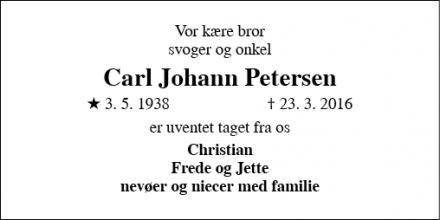 Dødsannoncen for Carl Johann Petersen - Haderslev