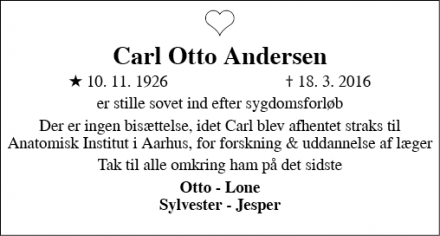 Dødsannoncen for Carl Otto Andersen - Skanderborg
