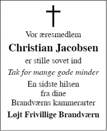 Dødsannoncen for Christian Jacobsen - Løjt kirkeby