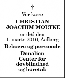Dødsannoncen for Christian Joachim Moltke - aalborg