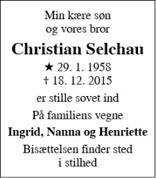 Dødsannoncen for Christian Selchau - copenhagen