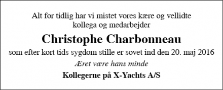 Dødsannoncen for Christophe Charbonneau - Haderslev