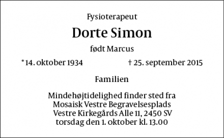 Dødsannoncen for Dorte Simon - Gentofte