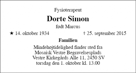 Dødsannoncen for Dorte Simon - Gentofte