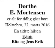 Dødsannoncen for Dorthe E. Mortensen - Holstebro