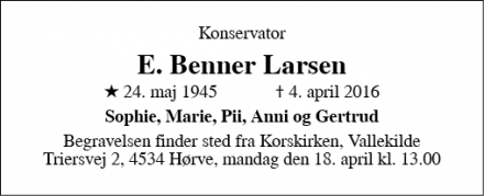 Dødsannoncen for E. Benner Larsen - Dianalund