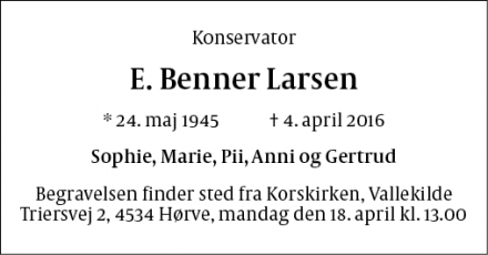 Dødsannoncen for E. Benner Larsen - Dianalund