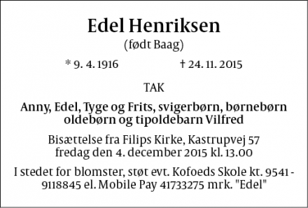 Dødsannoncen for Edel Henriksen - København