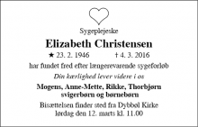 Dødsannoncen for Elizabeth Christensen - sønderborg