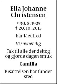 Dødsannoncen for Ella Johanne Christensen - bagsværd