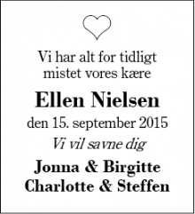Dødsannoncen for Ellen Nielsen - Herning