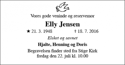 Dødsannoncen for Elly Jensen - Odense