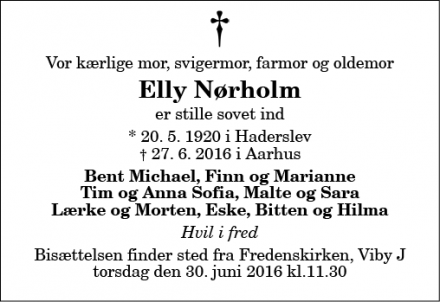 Dødsannoncen for Elly Nørholm - Aalborg