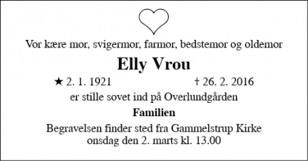 Dødsannoncen for Elly Vrou - Stoholm