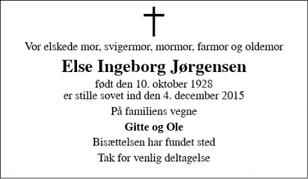 Dødsannoncen for Else Ingeborg Jørgensen  - Kalundborg