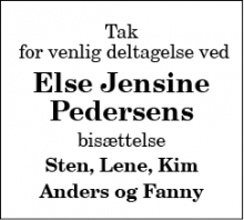 Dødsannoncen for Else Jensine Pedersen - Vadum