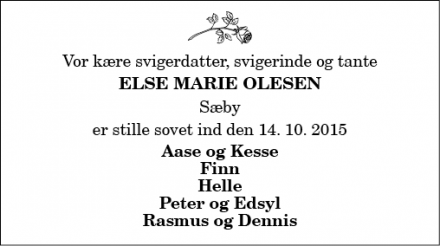 Dødsannoncen for Else Marie Olesen - Sæby