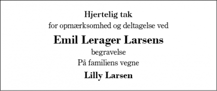 Dødsannoncen for Emil Lerager Larsen - Fasterholt