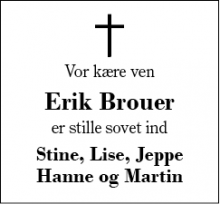 Dødsannoncen for Erik Brouer - Gjellerup
